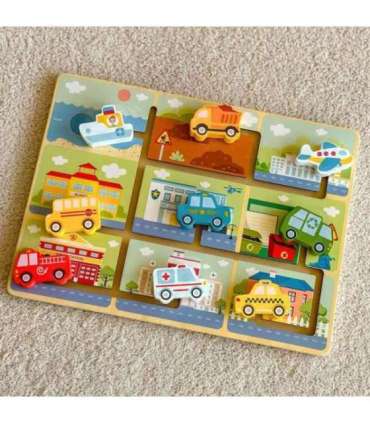 TOOKY TOY Puidust sõidukite labürint-pusle