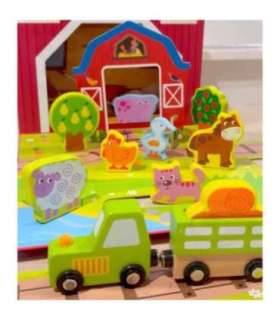 TOOKY TOY Puidust talu kohvris, figuurid, sõidukid