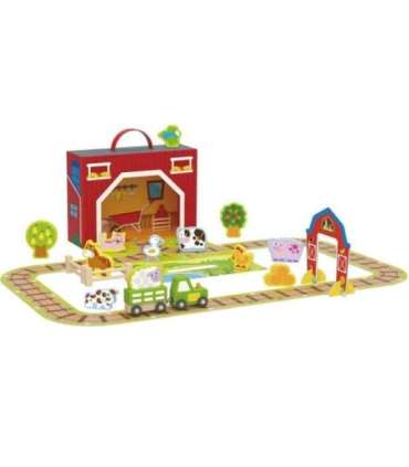 TOOKY TOY Деревянная ферма в чемоданчике, фигурки, транспортные средства