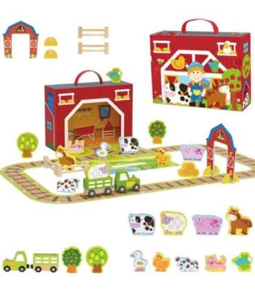 TOOKY TOY Деревянная ферма в чемоданчике, фигурки, транспортные средства