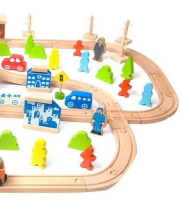 CLASSIC WORLD puidust rongikomplekt koos rööbastee, rongi ja figuuridega, 110 osa.