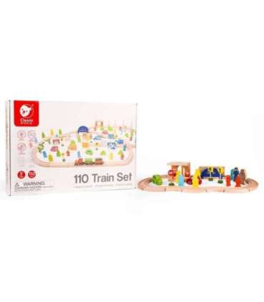 CLASSIC WORLD puidust rongikomplekt koos rööbastee, rongi ja figuuridega, 110 osa.