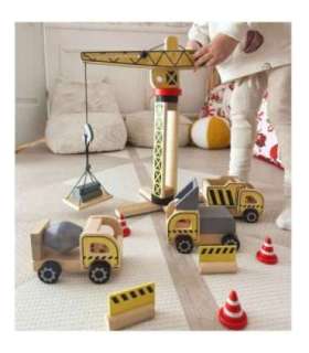 WOOPIE GREEN Puidust ehitusplats 5-ühes Liikuv kraana XXL Ehitusmasinad 13 osa. FSC