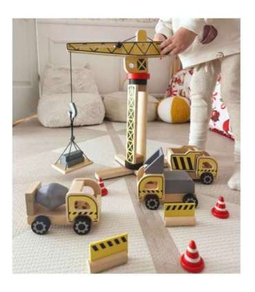 WOOPIE GREEN Puidust ehitusplats 5-ühes Liikuv kraana XXL Ehitusmasinad 13 osa. FSC