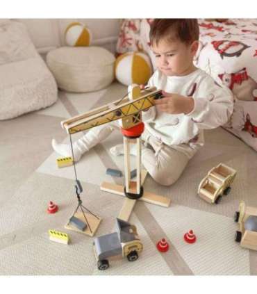 WOOPIE GREEN Puidust ehitusplats 5-ühes Liikuv kraana XXL Ehitusmasinad 13 osa. FSC