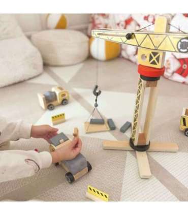 WOOPIE GREEN Puidust ehitusplats 5-ühes Liikuv kraana XXL Ehitusmasinad 13 osa. FSC