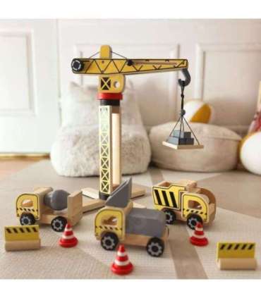 WOOPIE GREEN Puidust ehitusplats 5-ühes Liikuv kraana XXL Ehitusmasinad 13 osa. FSC