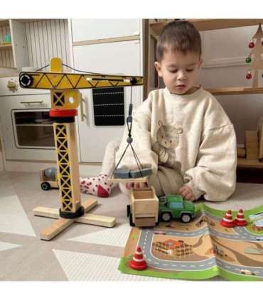 WOOPIE GREEN Puidust ehitusplats 5-ühes Liikuv kraana XXL Ehitusmasinad 13 osa. FSC