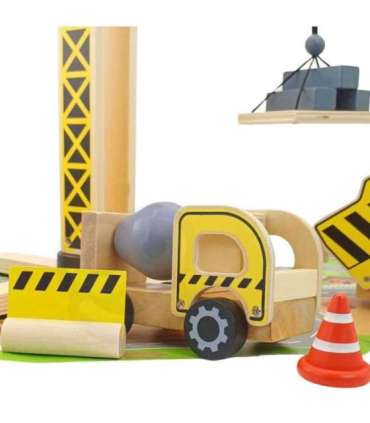 WOOPIE GREEN Puidust ehitusplats 5-ühes Liikuv kraana XXL Ehitusmasinad 13 osa. FSC