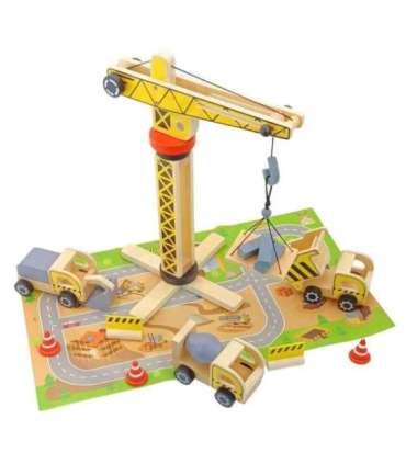 WOOPIE GREEN Puidust ehitusplats 5-ühes Liikuv kraana XXL Ehitusmasinad 13 osa. FSC