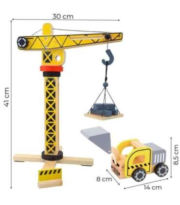 WOOPIE GREEN Puidust ehitusplats 5-ühes Liikuv kraana XXL Ehitusmasinad 13 osa. FSC