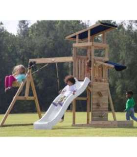 AXI Drewniany Duży Plac Zabaw Huśtawki Zjeżdżalnia Wieża + Piaskownica - Biały