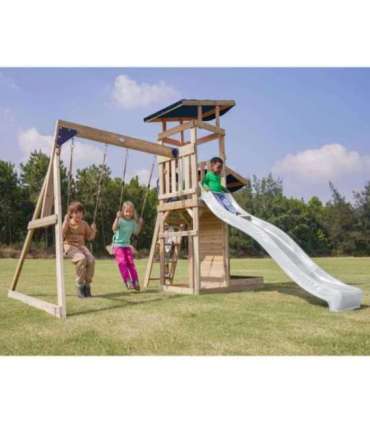 AXI Drewniany Duży Plac Zabaw Huśtawki Zjeżdżalnia Wieża + Piaskownica - Biały