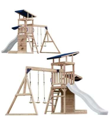 AXI Drewniany Duży Plac Zabaw Huśtawki Zjeżdżalnia Wieża + Piaskownica - Biały