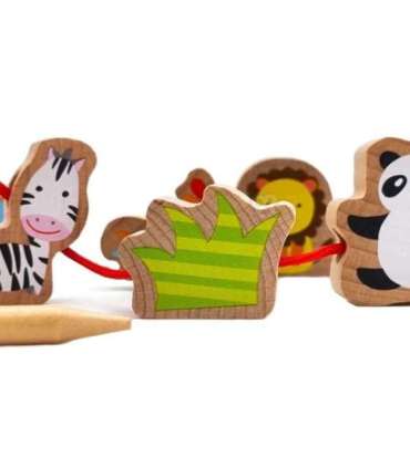 CLASSIC WORLD Drewniane Klocki do Nawlekania ZOO 13 el.