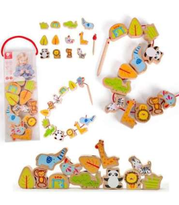 CLASSIC WORLD Drewniane Klocki do Nawlekania ZOO 13 el.