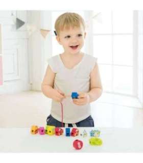 CLASSIC WORLD Drewniane Klocki do Nawlekania Ruch Drogowy 13 el.