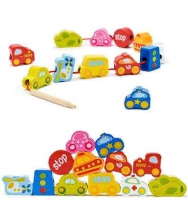 CLASSIC WORLD Drewniane Klocki do Nawlekania Ruch Drogowy 13 el.