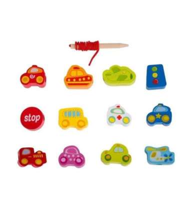 CLASSIC WORLD Drewniane Klocki do Nawlekania Ruch Drogowy 13 el.