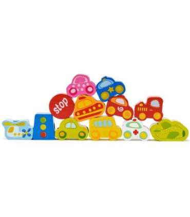 CLASSIC WORLD Drewniane Klocki do Nawlekania Ruch Drogowy 13 el.