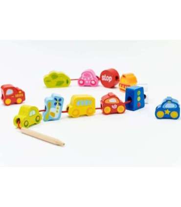 CLASSIC WORLD Drewniane Klocki do Nawlekania Ruch Drogowy 13 el.