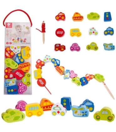 CLASSIC WORLD Drewniane Klocki do Nawlekania Ruch Drogowy 13 el.