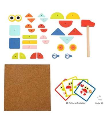 WOOPIE GREEN Drewniana Przybijanka z Młotkiem Układanka 20 wzorów 82 el. Certyfikat FSC