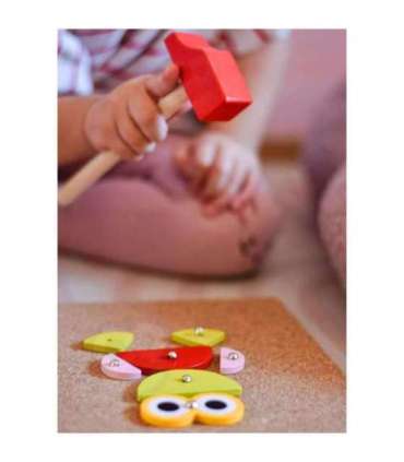 WOOPIE GREEN Drewniana Przybijanka z Młotkiem Układanka 20 wzorów 82 el. Certyfikat FSC