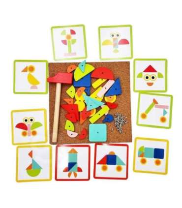 WOOPIE GREEN Drewniana Przybijanka z Młotkiem Układanka 20 wzorów 82 el. Certyfikat FSC