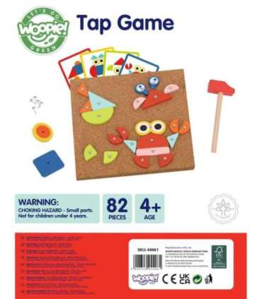 WOOPIE GREEN Drewniana Przybijanka z Młotkiem Układanka 20 wzorów 82 el. Certyfikat FSC