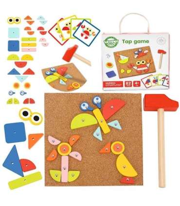 WOOPIE GREEN Drewniana Przybijanka z Młotkiem Układanka 20 wzorów 82 el. Certyfikat FSC