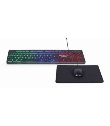 Gembird 3-in-1 Backlight Desktop Set KBS-UML-01 Keyboard, Mouse and Pad Set Wired Mouse included US Black