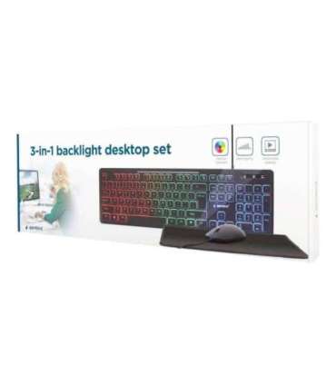 Gembird 3-in-1 Backlight Desktop Set KBS-UML-01 Keyboard, Mouse and Pad Set Wired Mouse included US Black