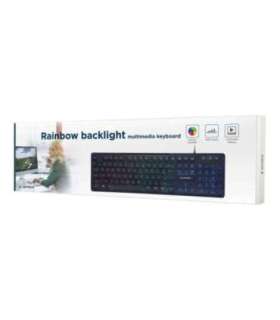 Gembird "Rainbow" Backlight Multimedia Keyboard KB-UML-02 Keyboard Wired US Black N/A