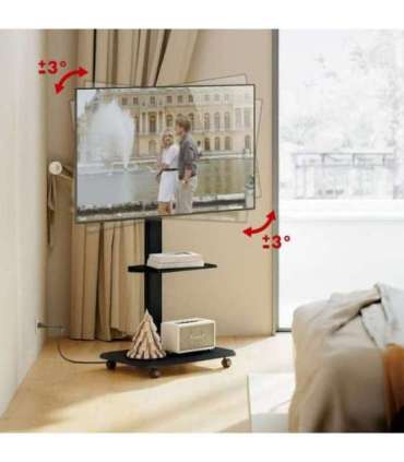 Stand / cart for TV Ergo-Office, max. load 50kg / 5kg shelf, max. VESA 600x400, built-in power strip, black, ER-304 B