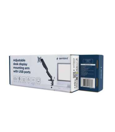 Gembird MA-DA1U-01 Adjustable desk display mounting arm with USB ports, 17”-32”, black