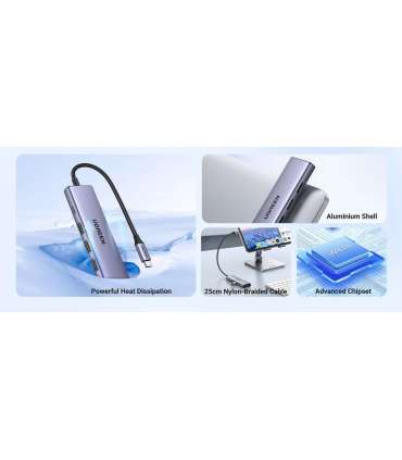 Ugreen 15596 laptop dock/port replicator Wired USB 3.2 Gen 1 (3.1 Gen 1) Type-A + Type-C Aluminium