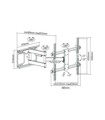 Cabletech TV bracket 37-70 " Black max Vesa 600x400 60kg