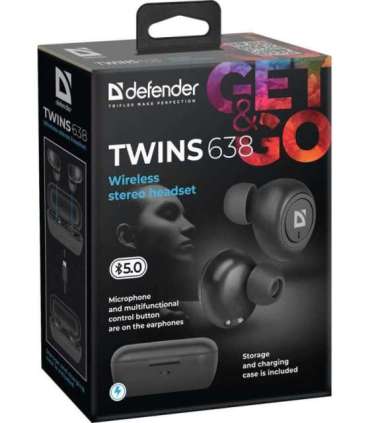 Defender Twins 638 Headset Wireless In-ear Calls/Music Bluetooth Black