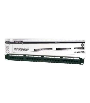 Digitus Patch Panel DN-91524U Black Category: CAT 5e Ports: 24 x RJ45 Retention strength: 7.7 kg Insertion