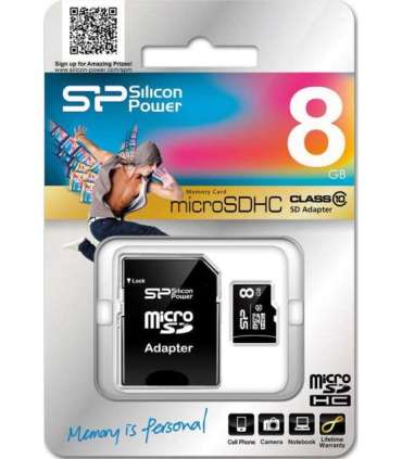 Silicon Power 8 GB MicroSDHC Flash memory class 10 SD adapter