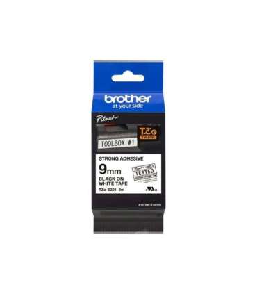 Brother TZe-S221 Strong Adhesive Laminated Tape Black on White TZe 8 m 9 cm