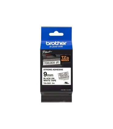 Brother TZe-S221 Strong Adhesive Laminated Tape Black on White TZe 8 m 9 cm