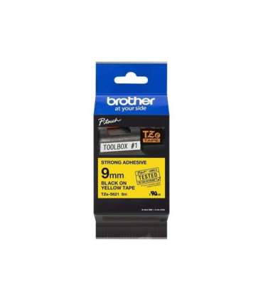 Brother TZe-S621 Strong Adhesive Laminated Tape Black on Yellow TZe 8 m 9 cm