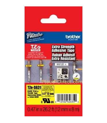 Brother TZe-S631 Strong Adhesive Laminated Tape Black on Yellow TZe 8 m 1.2 cm