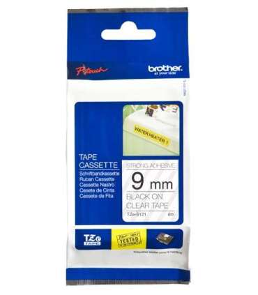 Brother TZe-S121 Strong Adhesive Laminated Tape Black on Clear TZe 8 m 9 cm