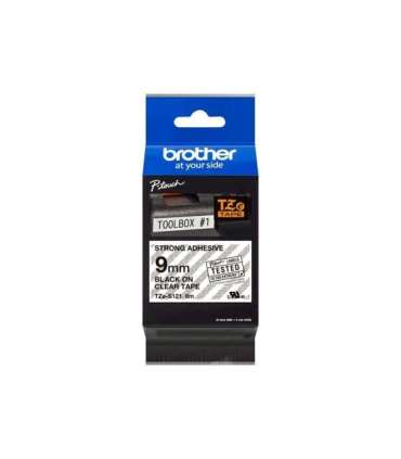 Brother TZe-S121 Strong Adhesive Laminated Tape Black on Clear TZe 8 m 9 cm