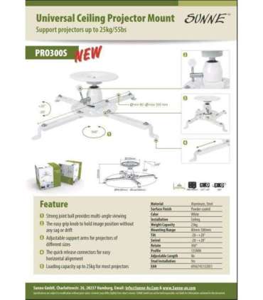 Sunne Projector Ceiling mount Turn, Tilt White