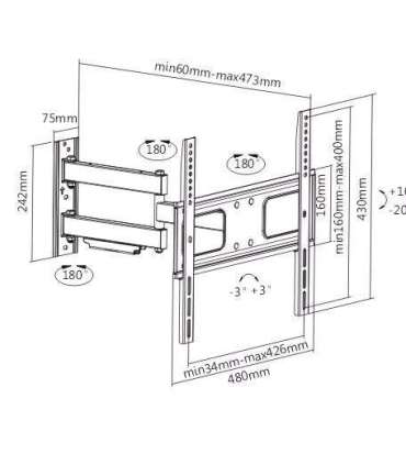 Sunne Wall mount 23-42-EAX2 Full motion 32-55 " Maximum weight (capacity) 50 kg Black