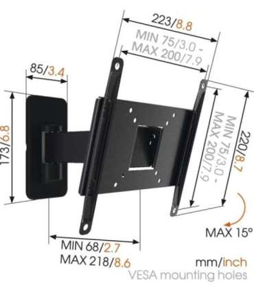 Vogels Wall mount MA2030-A1 Full motion 19-40 " Maximum weight (capacity) 15 kg Black